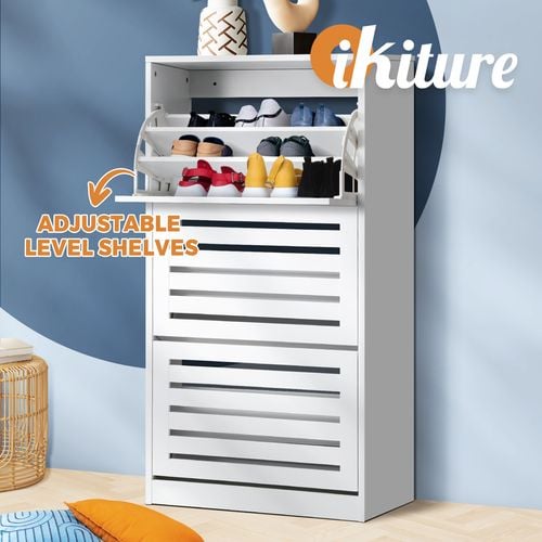 Oikiture Shoe Rack Shoes Storage Cabinet Organiser Shelf 3 Doors 45 Pairs White Bunnings Australia