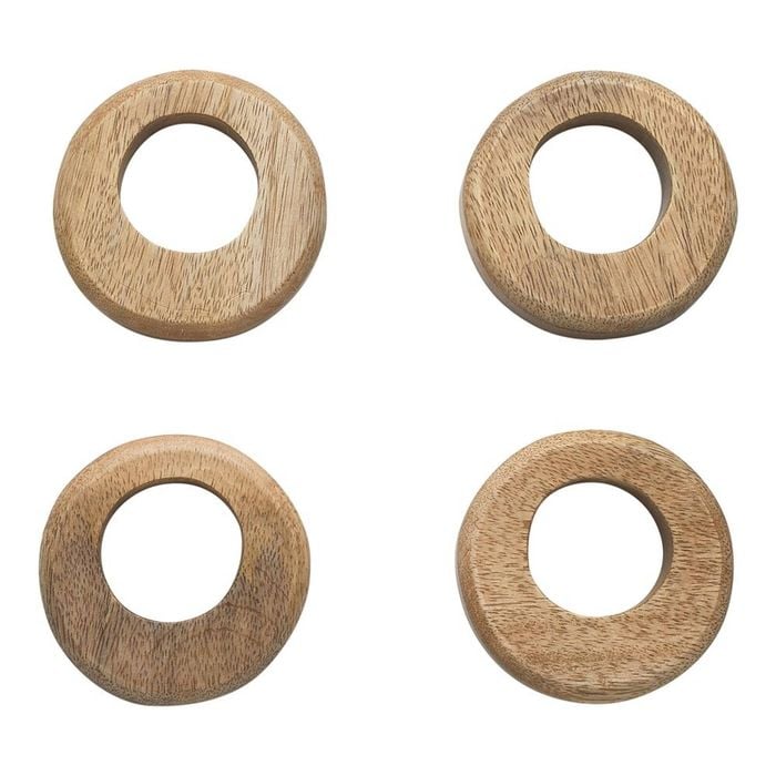 4pc Ecology Drift Mango Wood Napkin Rings Kitchen Accessory 8cm Brown
