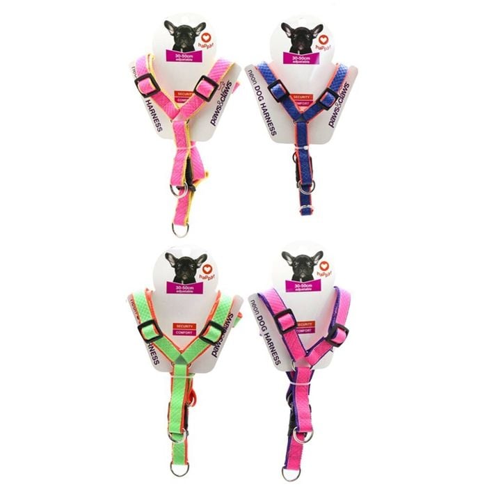 4x Paws & Claws Colourful Nylon Dog Harness 30-50cm Asst
