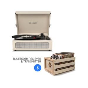 Crosley Voyager Bluetooth Portable Turntable - Dune + Bundled Record Storage Crate