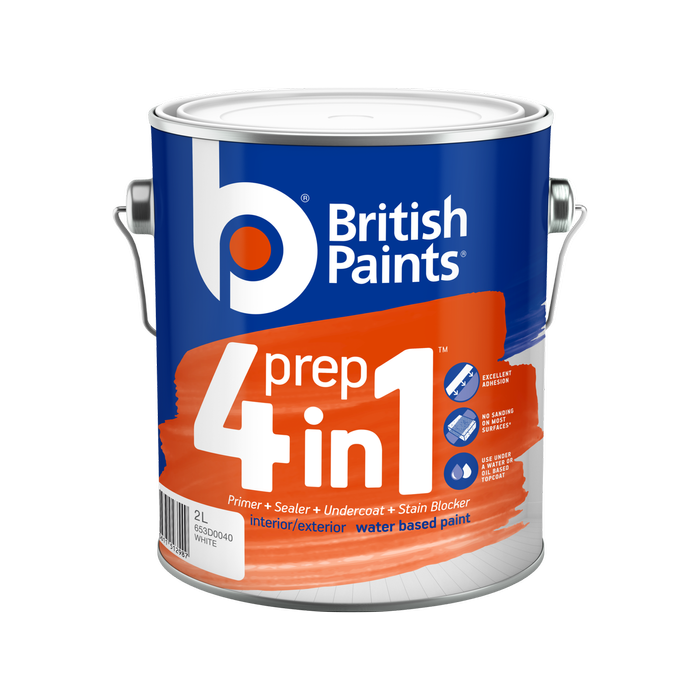 British Paints 2L White Water Based 4 In 1 Prep Primer Sealer Undercoat