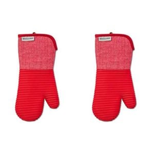 2PK KitchenAid Ribbed Soft Silicone Oven Glove Carded Empire Red