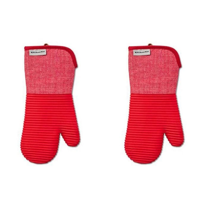 2PK KitchenAid Ribbed Soft Silicone Oven Glove Carded Empire Red