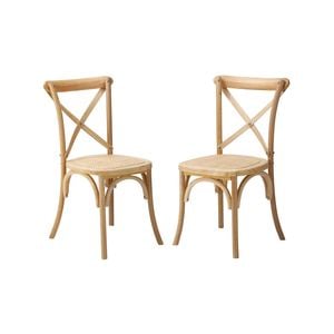 Oikiture 2pcs Crossback Dining Chair Wood Ratan Wooden
