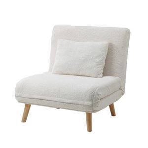 Oikiture Folding Sofa Bed Lounge Single Chair Recliner Boucle White