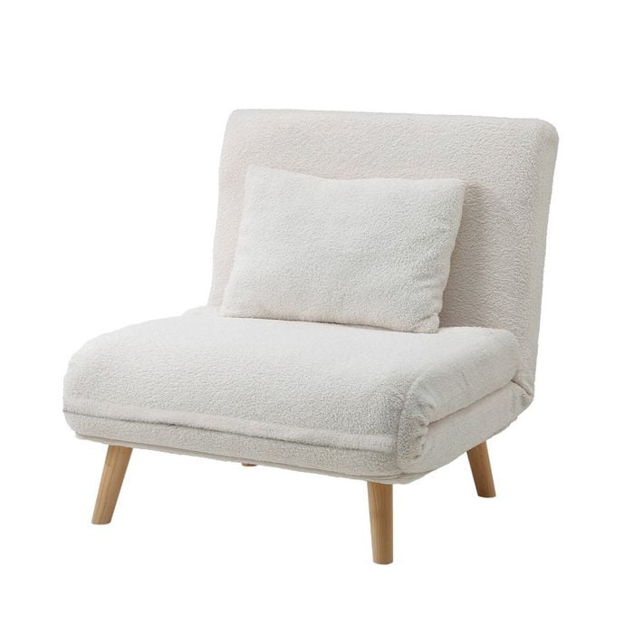 Oikiture Folding Sofa Bed Lounge Single Chair Recliner Boucle White