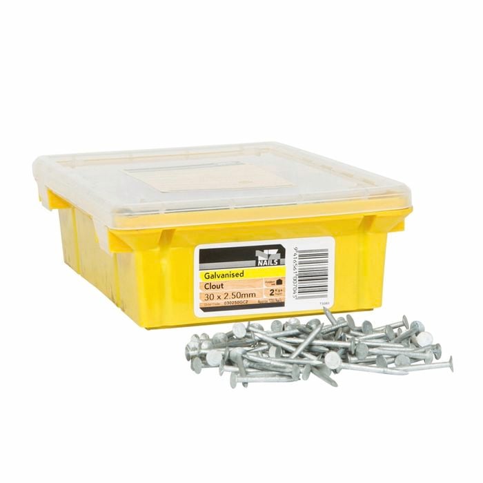 NZ Nails 30 x 2.5mm 2kg Galvanised Clout Head Nails