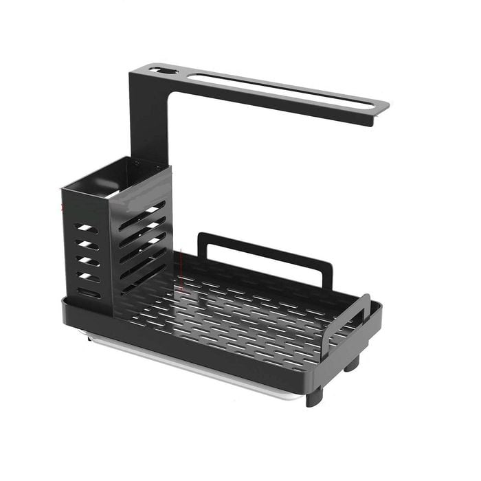CARLA HOME Kitchen Sink Caddy Organizer with Sponge, Soap & Brush Storage and Rag Rack, Drain Tray & Utensil Holder
