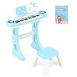 Costway 37-Key Electronic Keyboard Piano Set w/Stool Musical Toy Blue