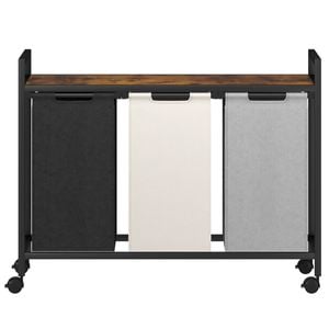 Ufurniture Laundry Basket with Storage Shelf, 3 Section Laundry Sorter, Clothes Hamper with Wheels, 40L*3, Rustic Brown + Black