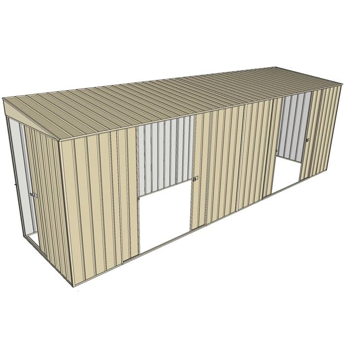 Build-a-Shed 1.5 x 6 x 2m Sliding Door Tunnel Shed With 2 Double Sliding Side Doors - Cream