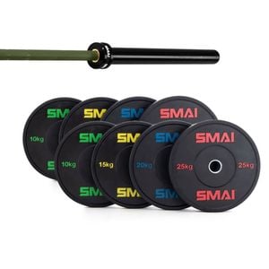 Smai 160kg Hd Bumper Plate Set Inc 20kg Barbell - 20kg Army Green Barbell