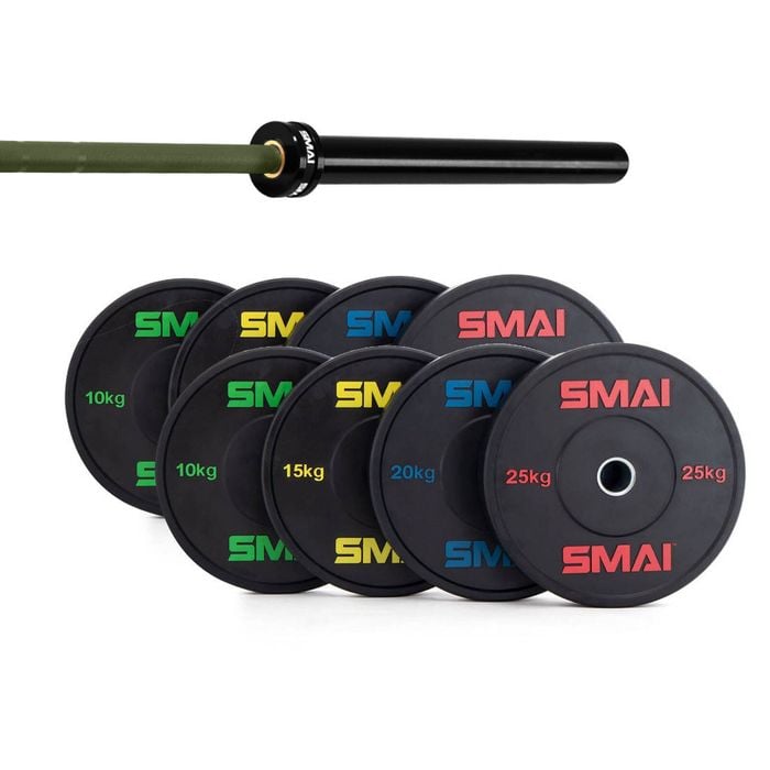 Smai 160kg Hd Bumper Plate Set Inc 20kg Barbell - 20kg Army Green Barbell