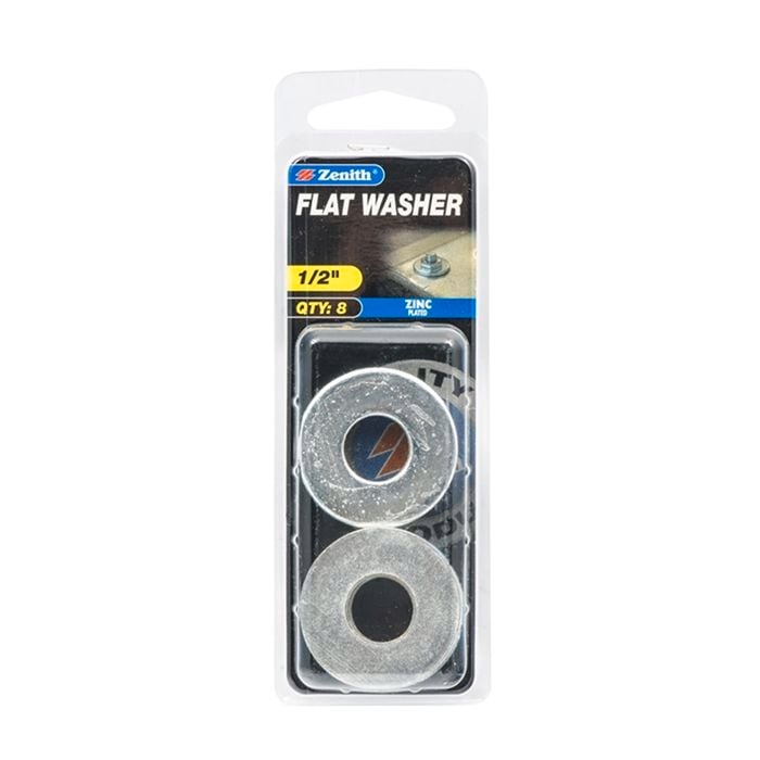Zenith 1/2" Zinc Plated Flat Washer - 8 Pack