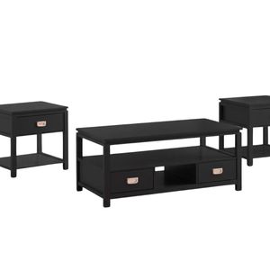 3-Piece Solid Wood Coffee Table Set - Black