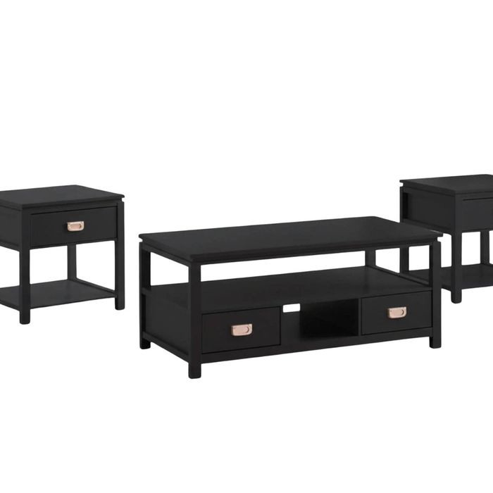 3-Piece Solid Wood Coffee Table Set - Black