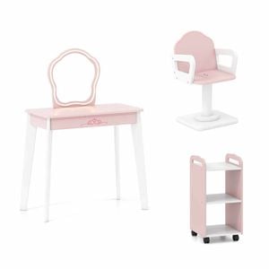 Costway Kid Makeup Vanity Set Hair Salon Station Chair Rolling Cart