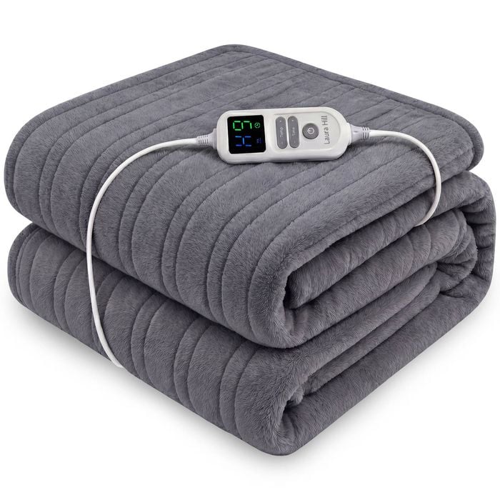 Laura Hill Xl Electric Heated Blanket Throw Soft Coral Fleece With 10 Heat Settings - Grey