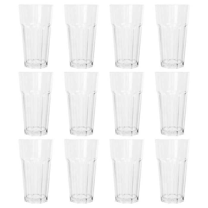 Argon Tableware 580ml Plastic Highball Glasses - Set of 12 - Clear Reusable Cocktail Champagne Fizz Cola Tumbler Drinking Cups