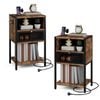 Advwin 2xBedside Table with Charging Station Metal Mesh Drawer Nightstand Side Table Rustic Brown