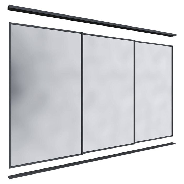Lugna 2100 x 2701-3600mm Black Mirror Wardrobe Triple Sliding Doors