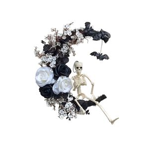 Lifebay Halloween Moon Black Wreath Skull Bones Bats Roses