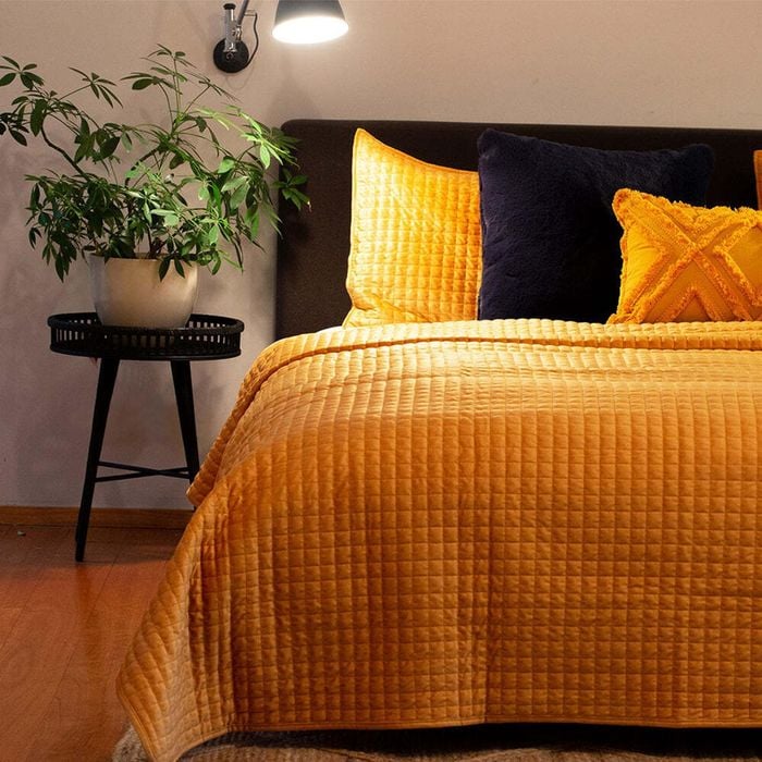 J. Elliot Adela Velvet Quilted Coverlet With 2 Pillowcases 240x260cm Mustard