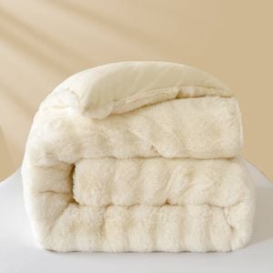 CottonMore Thick Winter Faux Bubble Rabbit Fur Blanket Comforter Quilt Cream 200×230cm
