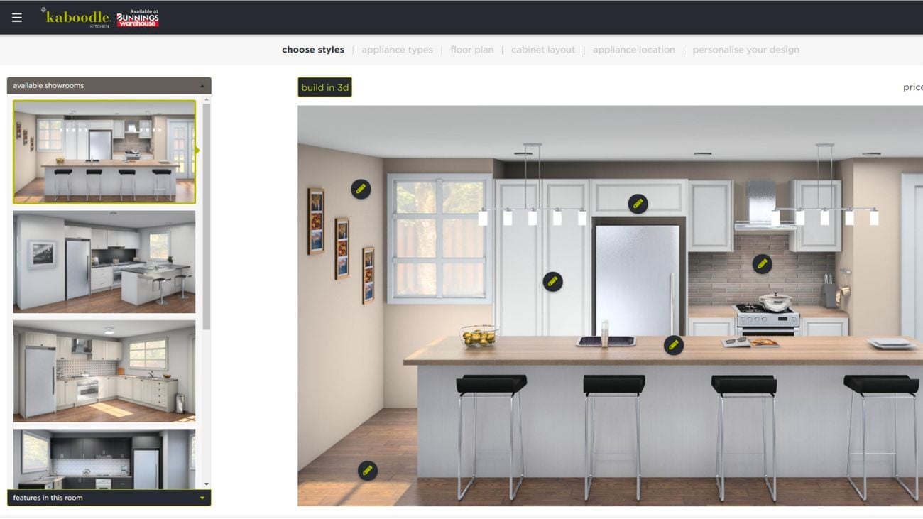 Image of a person using the Kaboodle kitchen planner online to design their kitchen.