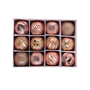 Catzon 12 Pcs Christmas Ornaments 8CM Shatterproof Hanging Balls for Xmas Wedding Party-Rose Gold