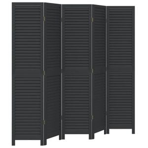 vidaXL Room Divider Privacy Screen Partition 5 Panels Black Paulownia