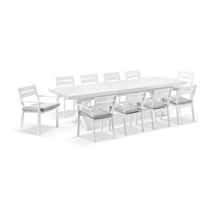 Austin 3m - 3.8m Extension Table 12 Santorini Chairs White & Olefin Grey Cushion
