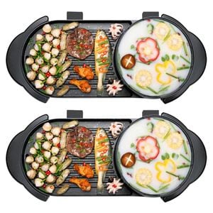 SOGA 2 Pack Rectangular 2-in-1 Electric BBQ Grills with Built-In Hot Pots