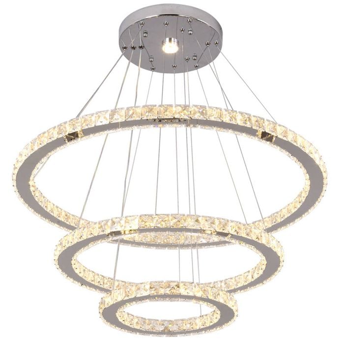 Eli & Co. Lighting Zaria 3-Ring Adjustable Crystal Chandelier Tri-Colour LED Ceiling Light