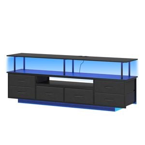 Ufurniture 160cm LED TV Unit Cabinet Entertainment Center w/ Charging Station & Drawer Media Console TV Stand Black