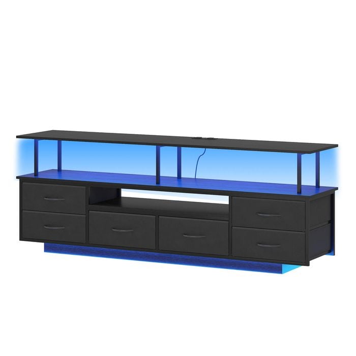 Ufurniture 160cm LED TV Unit Cabinet Entertainment Center w/ Charging Station & Drawer Media Console TV Stand Black