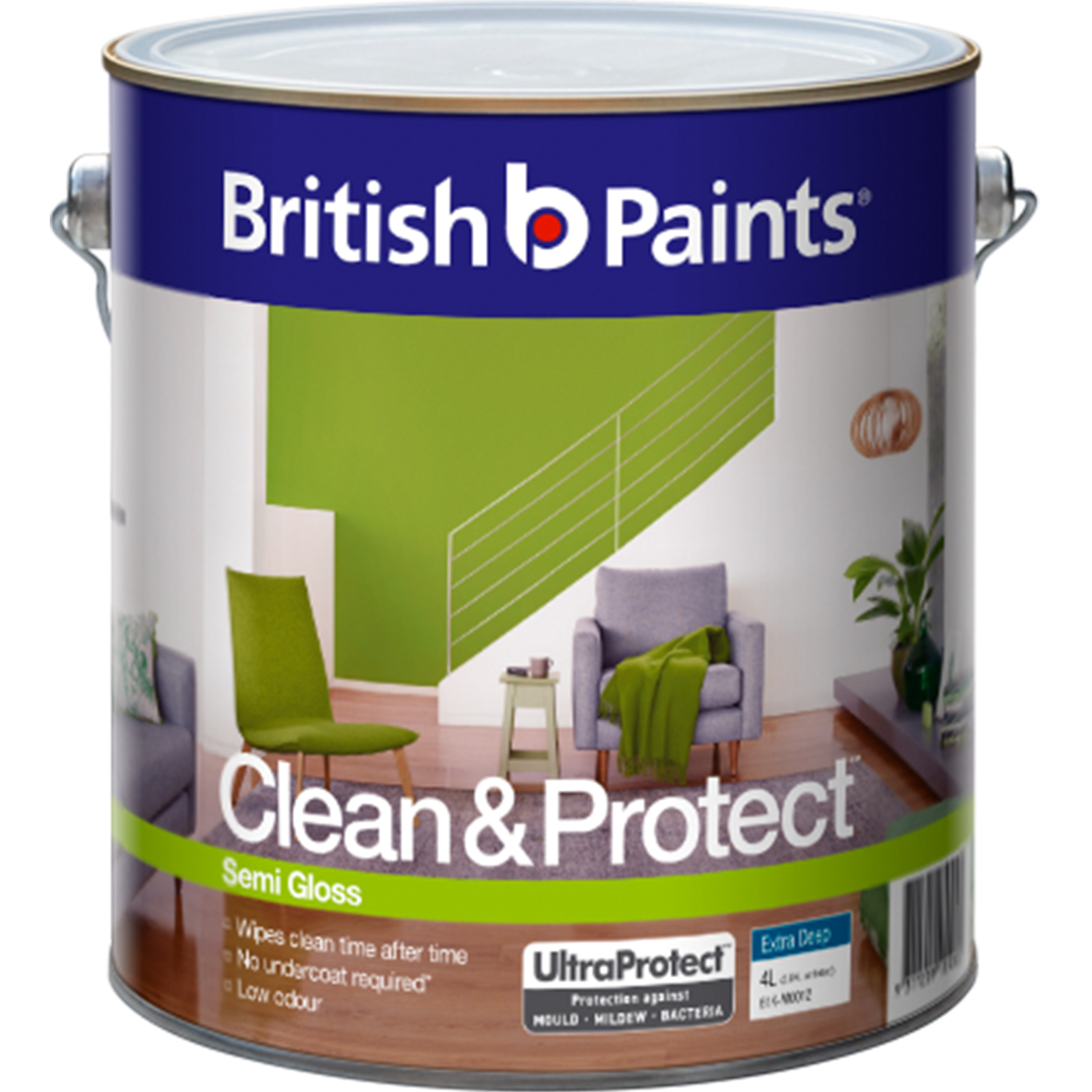 British Paints Clean & Protect 4L Semi Gloss Extra Deep Interior Paint