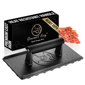 Gourmet Easy Burger Press 3LB Cast Iron, Heavy Duty Smash Smasher, Heat Resistant Handle