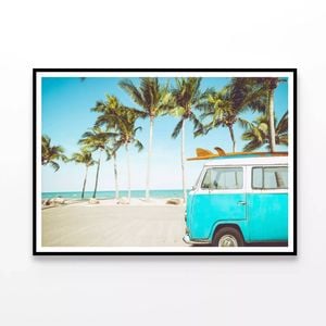 Van Parked On Beach with Trees  Print 100% Australian Made 90x60cm  (Poster)