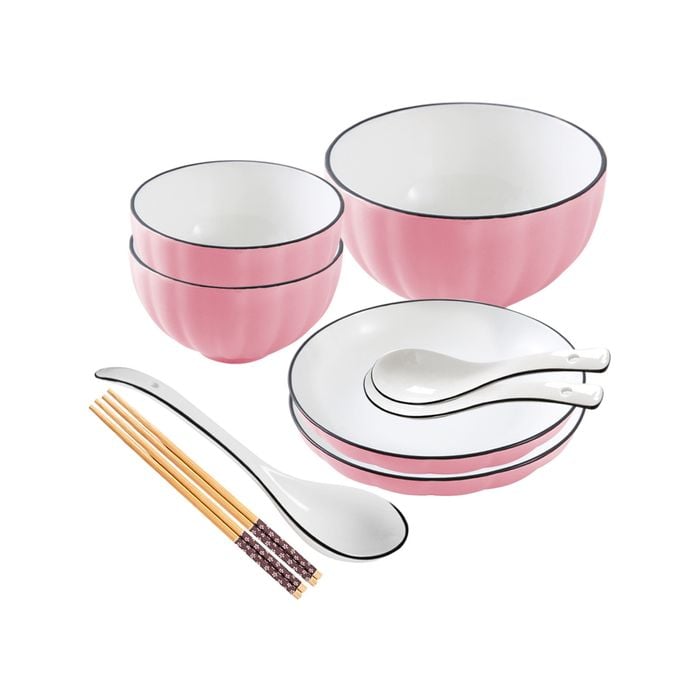SOGA Pink Japanese Style Ceramic Dinnerware Set of 5