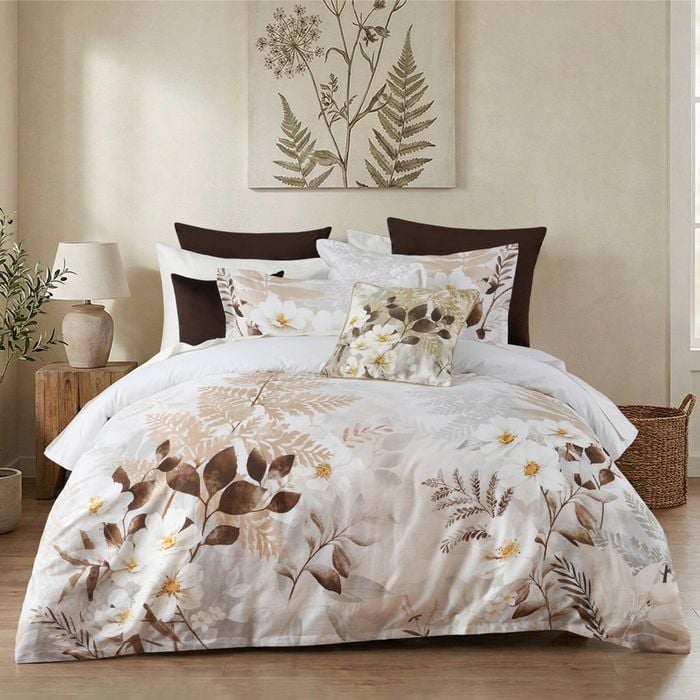 Bianca Jubilee Natural Floral 100% Cotton Sateen Quilt Cover Set Super King
