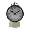 SS Collective Round Faced Table/Desk Clock On Travertine Stand Silver
