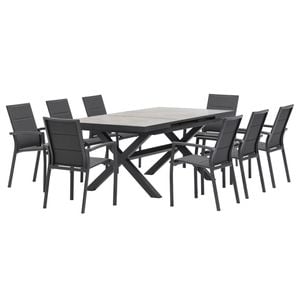 FurnitureOkay Marina-Mosman 9-Piece Ceramic Outdoor Extendable Dining Setting - Charcoal