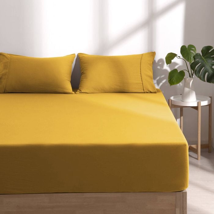 Dreamaker Superfine Washed Microfibre Combo Fitted Sheet Set Mustard Single Bed