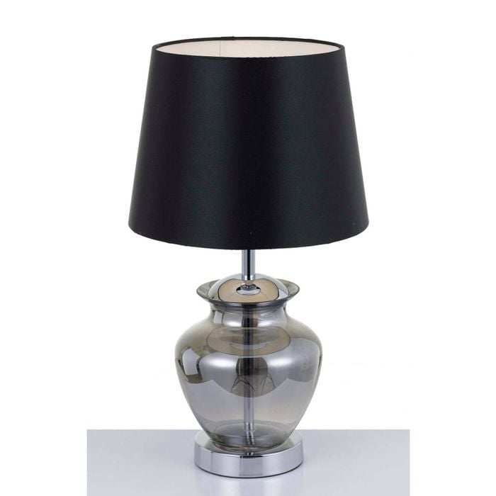 Telbix June Modern Table Desk Lamp Light Glass Metal Black Chrome Smoke