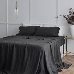 Bedding Co. Sheet Set 100% French Flax Linen Soft Charcoal King