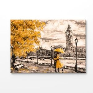 Couple With Autumn Yellow Painting Print 100% Australian Made 150x100cm (Stretched Canvas)