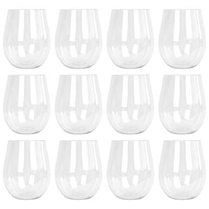 Argon Tableware 600ml Plastic Wine Glasses - Set Of 12 - Clear Reusable Stemless Cocktail Champagne Tumbler Drinking Cups