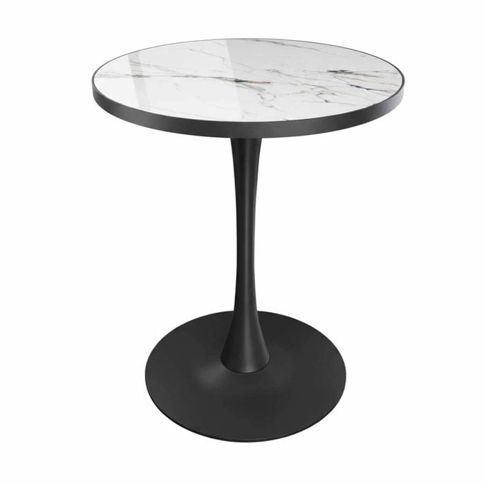 P&P Jade White And Black Round Sintered Stone Bar Table For Modern Kitchens And Lounges
