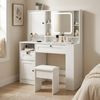 Oikiture Dressing Table Stool Set Led Mirror Makeup Desk With Charging Station